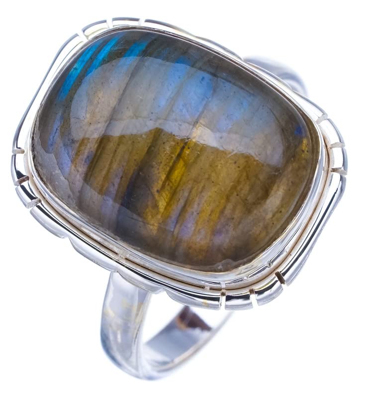 StarGems  Natural Labradorite Handmade 925 Sterling Silver Ring 7.5 F2623