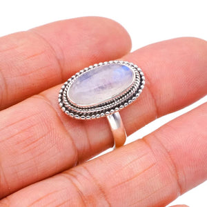 StarGems® Natural Moonstone Handmade 925 Sterling Silver Ring 8.75 F3073