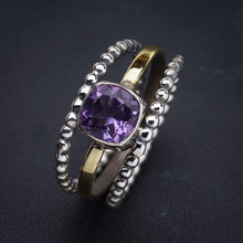 StarGems  Natural Amethyst Two Tones Three Layer Handmade 925 Sterling Silver Ring 10.5 E9308