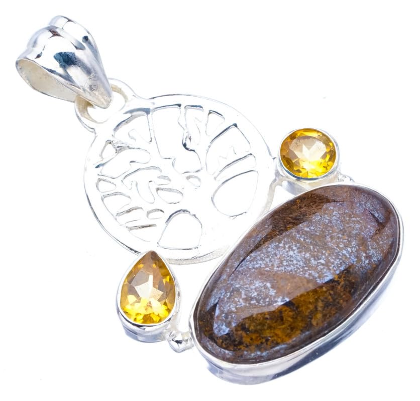 StarGems  Natural Bronzite Citrine TreeHandmade 925 Sterling Silver Pendant 1.5