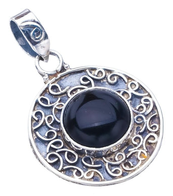 StarGems  Natural Black Onyx Handmade 925 Sterling Silver Pendant 1.25