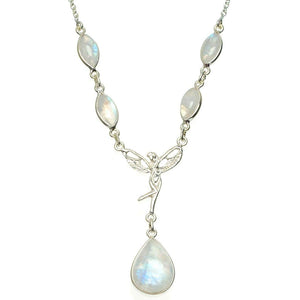 StarGems  Natural Rainbow Moonstone Handmade Unique 925 Sterling Silver Necklace 16.5+1.25" A3182