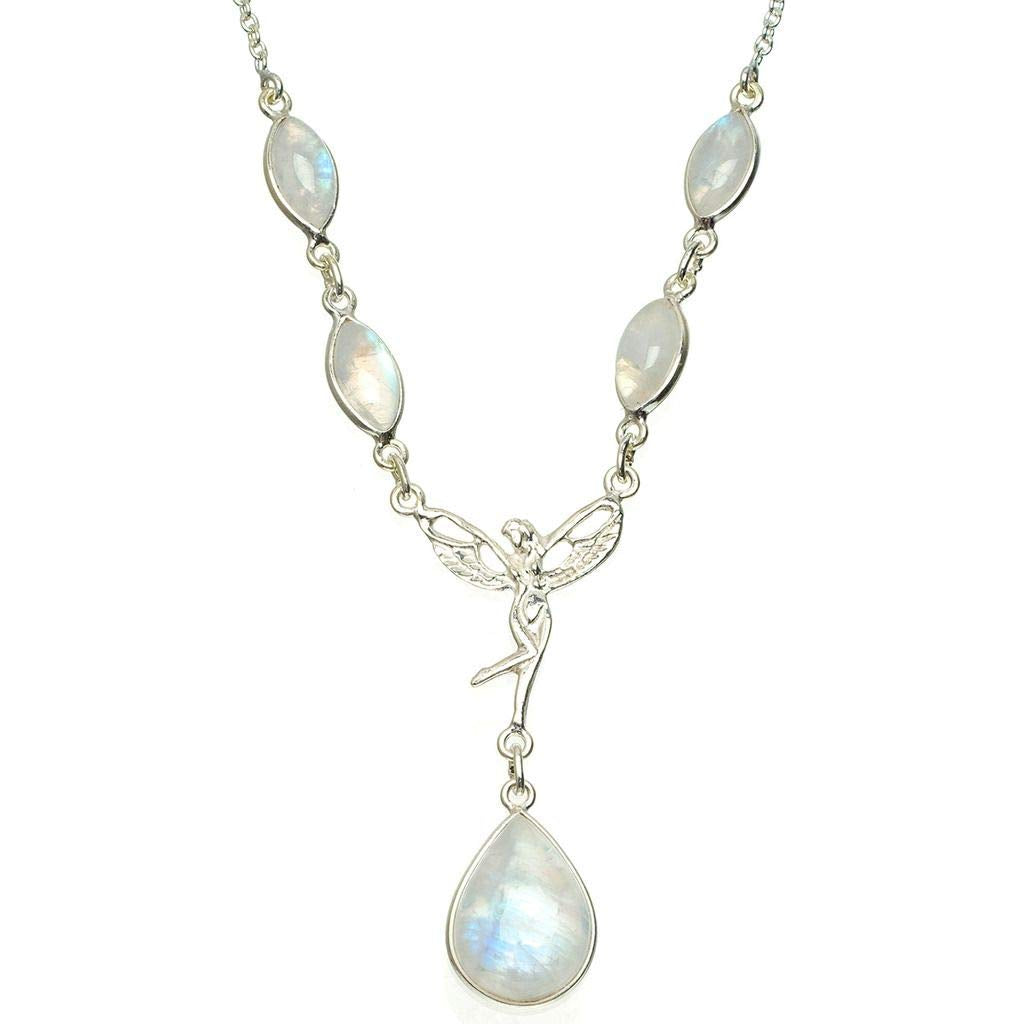 StarGems  Natural Rainbow Moonstone Handmade Unique 925 Sterling Silver Necklace 16.5+1.25