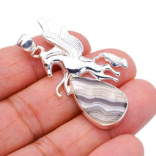 StarGems  Natural Zebra Calcite Horse Handmade 925 Sterling Silver Pendant 1.75" F4564