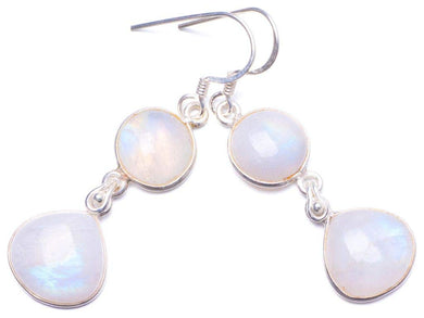 StarGems  Natural Rainbow Moonstone Handmade Unique 925 Sterling Silver Earrings 1.75