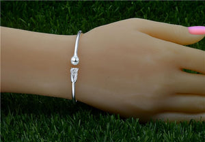 StarGems  Opening Rose&beads Handmade 999 Sterling Silver Bangle Cuff Bracelet For Women Cb0116