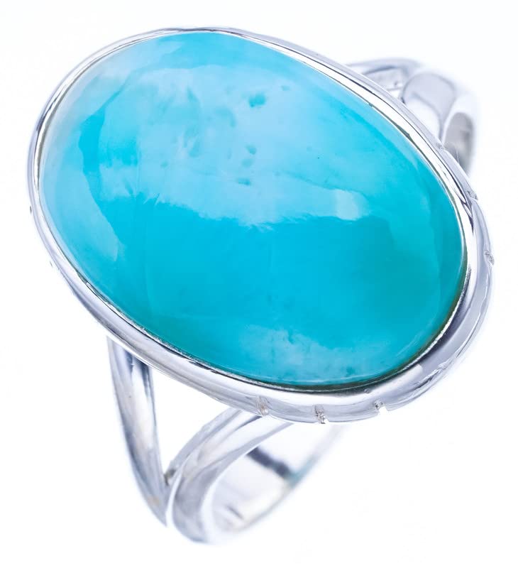 StarGems  Natural Larimar Handmade 925 Sterling Silver Ring 9 F0848