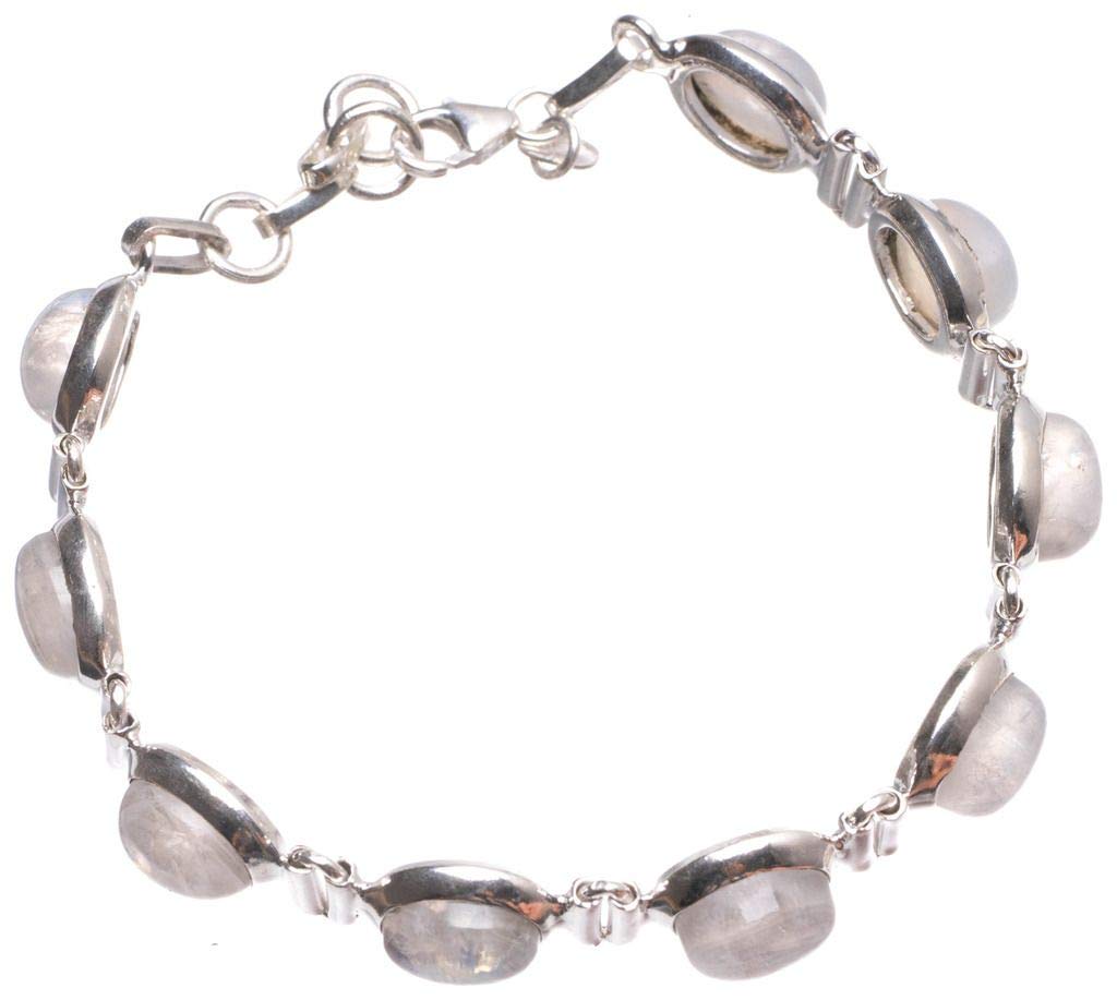 StarGems® Natural Rainbow Moonstone Handmade 925 Sterling Silver Tennis Bracelet 6 3/4-7 1/2