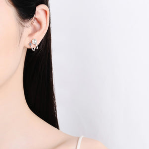StarGems® 6mm AAAA Pearls&"U" Shape 0.06cttw Moissanite 925 Silver Platinum Plated Stud Earrings EX055