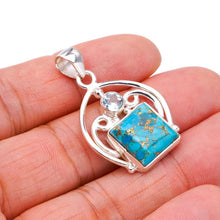 StarGems® Natural Copper Turquoise Blue TopazHandmade 925 Sterling Silver Pendant 1.5" F3882