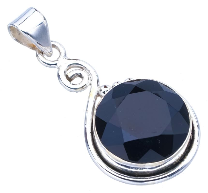 StarGems  Natural Black Onyx Handmade 925 Sterling Silver Pendant 1.5