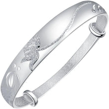 StarGems  Adjustable Goldfish&lotus Handmade 999 Sterling Silver Bangle Bracelet For Women Cb0237