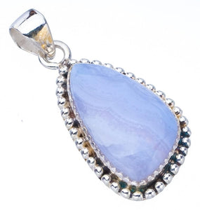 StarGems® Natural Blue Lace Agate Handmade 925 Sterling Silver Pendant 1.5" F4932