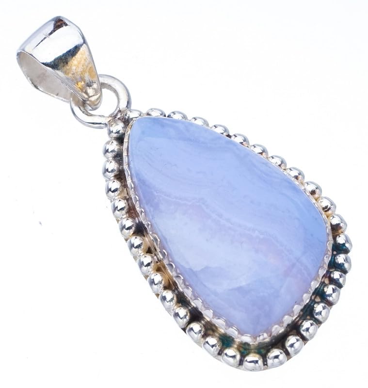 StarGems® Natural Blue Lace Agate Handmade 925 Sterling Silver Pendant 1.5