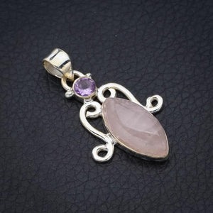 StarGems  Natural Rose Quartz Amethyst Handmade 925 Sterling Silver Pendant 1.5" F5289