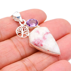 StarGems  Natural Rhodonite Amethyst TreeHandmade 925 Sterling Silver Pendant 1.75" F3792