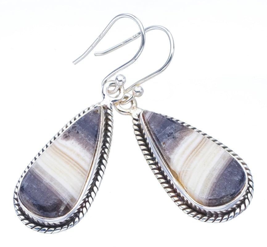 StarGems  Natural Zebra Calcite Handmade 925 Sterling Silver Earrings 1.75