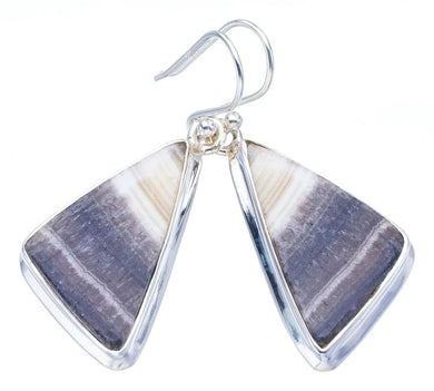 StarGems  Natural Zebra Calcite Handmade 925 Sterling Silver Earrings 1.75