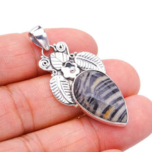 StarGems  Natural Zebra Calcite Flower And LeafHandmade 925 Sterling Silver Pendant 1.75" F5441