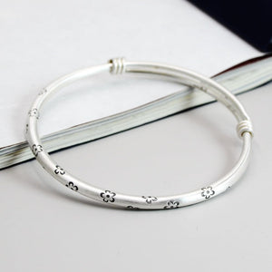 StarGems® Adjustable Carved Flower Handmade 999 Sterling Silver Bangle Bracelet For Women Cb0136