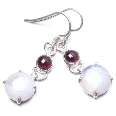 StarGems  Natural Rainbow Moonstone and Amethyst Handmade Unique 925 Sterling Silver Earrings 1.25