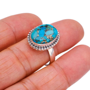 StarGems  Natural Copper Turquoise Handmade 925 Sterling Silver Ring 8.75 F2217