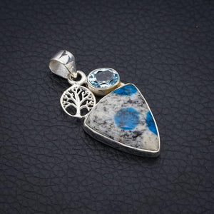 StarGems® Natural K2 Azurite Blue Topaz TreeHandmade 925 Sterling Silver Pendant 1.5" F3899