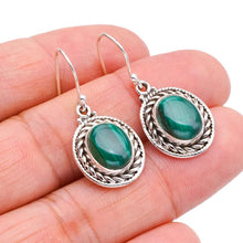 StarGems  Natural Malachite Handmade 925 Sterling Silver Earrings 1.25" F5635