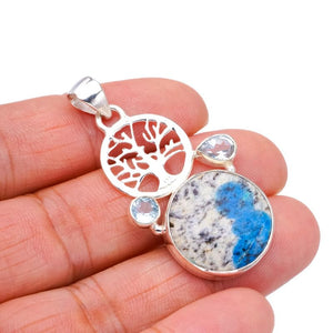 StarGems  Natural K2 Azurite Tree Blue Topaz Handmade 925 Sterling Silver Pendant 1.75" F3567