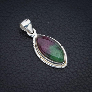 StarGems  Natural Ruby Zoisite Handmade 925 Sterling Silver Pendant 1.5" F4654