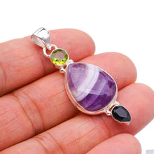 StarGems  Natural Chevron Amethyst Peridot And Black Onyx Handmade 925 Sterling Silver Pendant 2" F4063