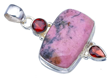 StarGems  Natural Rhodonite GarnetHandmade 925 Sterling Silver Pendant 1.75