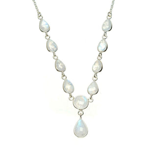 StarGems  Natural Rainbow Moonstone Handmade Unique 925 Sterling Silver Necklace 17+1.25" A3192