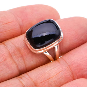 StarGems  Natural Black Onyx Handmade 925 Sterling Silver Ring 7 F0556