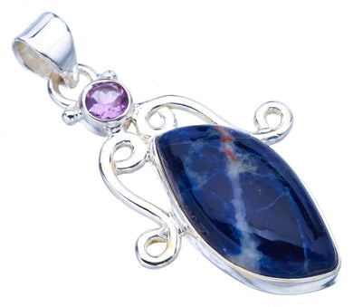 StarGems  Natural Sodalite Amethyst Handmade 925 Sterling Silver Pendant 1.75