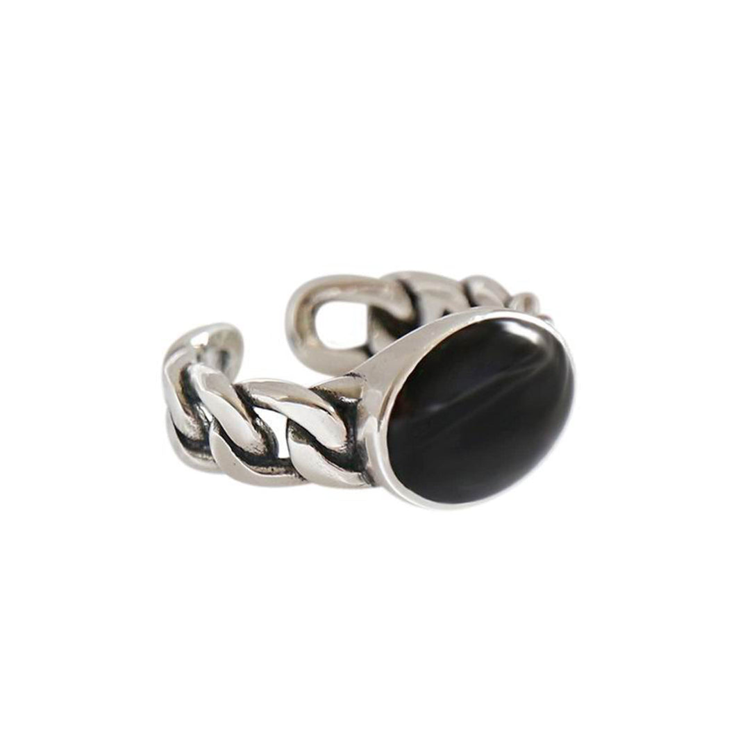 StarGems  Black Epoxy Chain Band Adjustable Handmade 925 Sterling Silver Ring 7.75 C2447