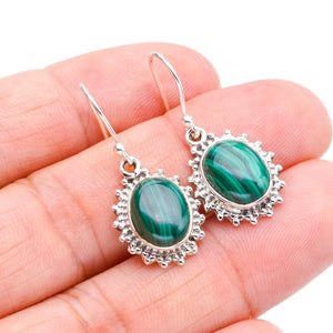 StarGems  Natural Malachite Handmade 925 Sterling Silver Earrings 1.25" F5630