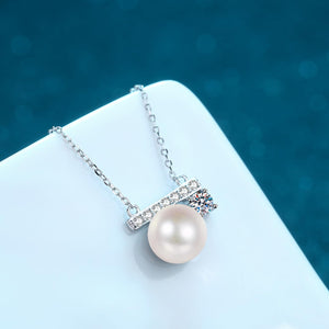 StarGems® 10mm River Pearl Minimalist 0.475cttw Moissanite 925 Silver Platinum Plated Necklace 40+5cm NX083