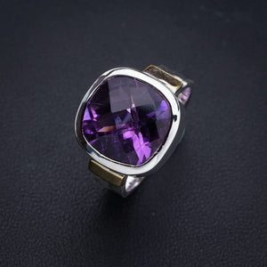 StarGems® Natural Amethyst Two TonesHandmade 925 Sterling Silver Ring 5.25 E9272