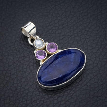 StarGems  Natural Sodalite River Pearl And Amethyst Handmade 925 Sterling Silver Pendant 1.5" F5202