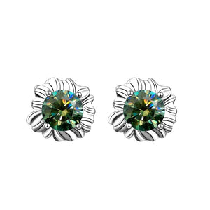 StarGems® 0.5ct Green Moissanite 925 Silver Platinum Plated Sunflower Stud B4642