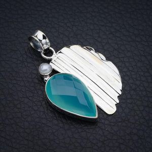 StarGems® Natural Chalcedony River Pearl Leaf Handmade 925 Sterling Silver Pendant 1.5" F3972