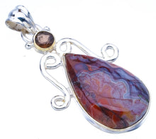 StarGems  Natural Crazy Lace Agate Smoky QuartzHandmade 925 Sterling Silver Pendant 1.75" F4436