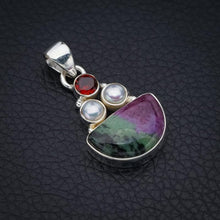 StarGems  Natural Ruby Zoisite Garnet And River Pearl Handmade 925 Sterling Silver Pendant 1.5" F4658