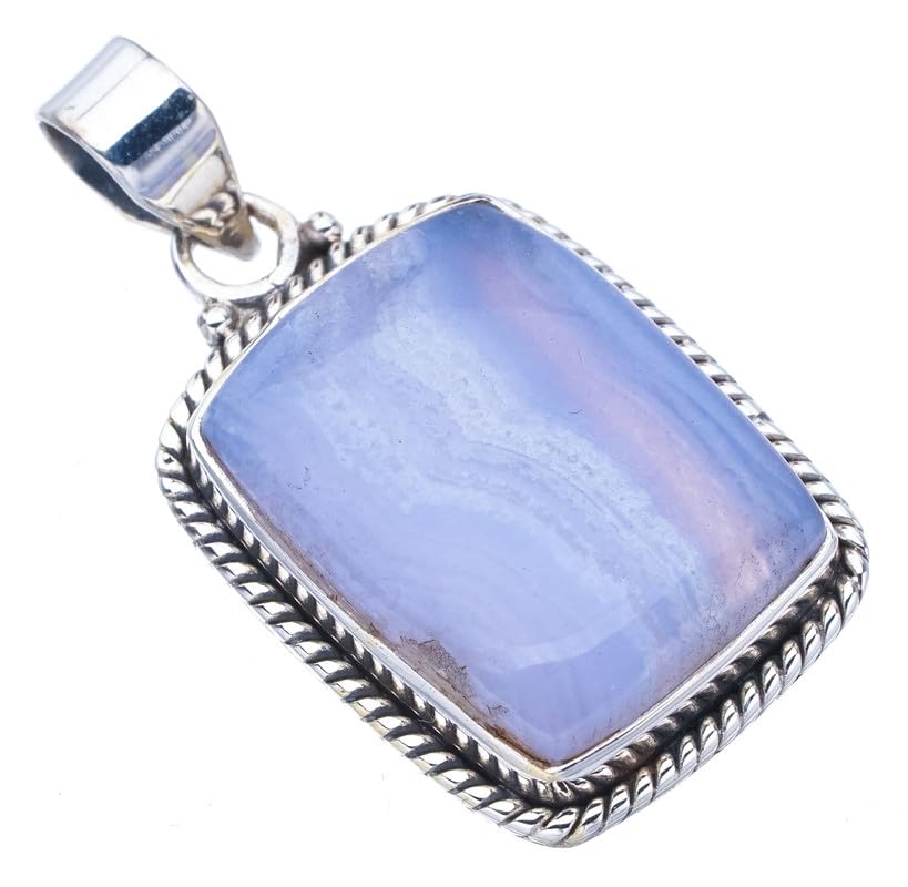 StarGems® Natural Blue Lace Agate Handmade 925 Sterling Silver Pendant 1.5