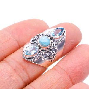 StarGems® Natural Larimar Blue Topaz Handmade 925 Sterling Silver Ring 6.75 F0883