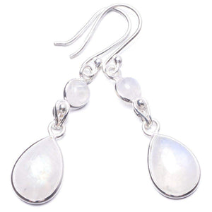 StarGems  Natural Rainbow Moonstone Handmade Unique 925 Sterling Silver Earrings 1.75" Y3040