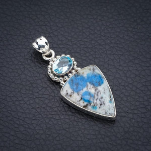 StarGems® Natural K2 Azurite Blue TopazHandmade 925 Sterling Silver Pendant 1.75" F3898