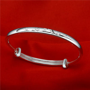 StarGems® Adjustable Carved Bamboo-shaped Handmade 999 Sterling Silver Bangle Bracelet For Women Cb0204