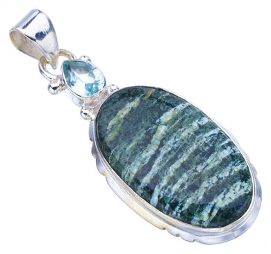 StarGems  Natural Seraphinite Blue Topaz Handmade 925 Sterling Silver Pendant 1.75